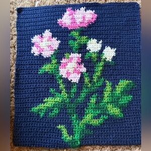 Floral Crochet tapestry with Pink and Green Design